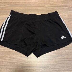 Adidas Women's Black Athletic Shorts with White Stripes workout